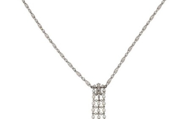 A Belle Epoque, platinum and diamond lavaliere pendant necklace, composed of a series of old-brilliant-cut diamond-set navette-shaped links with central kite-shaped panel pendant set with old-brilliant-cut diamonds suspending diamond triple row...