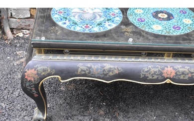 A Chinese 20th century cloisonne coffee table, the black la...