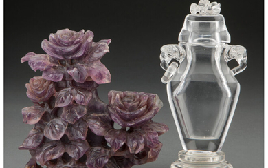 A Chinese Carved Rock Crystal Covered Urn and A Chinese Carved Amethyst Covered Urn