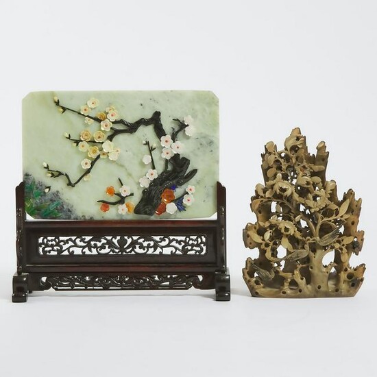 A Chinese Hardstone Inlaid Table Screen, Together With