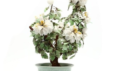 A Chinese Hardstone Tree in Celadon Pot