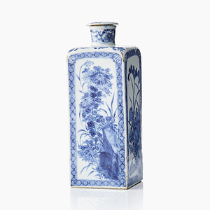 A Chinese blue and white flask ‘Four Seasons’ and a cover