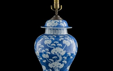 A Chinese blue and white 'plum blossom' jar lamp, 19th century