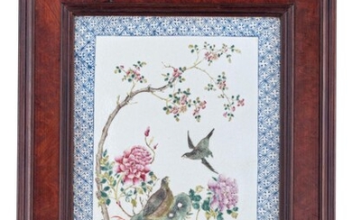 A Chinese famille rose porcelain plaque, in a...