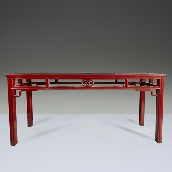 A Chinese red lacquered altar table