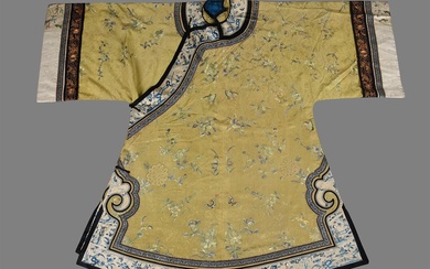 A Chinese yellow silk Manchu woman's informal robe