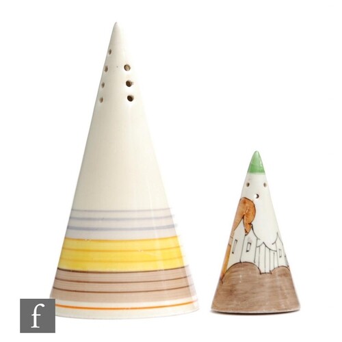A Clarice Cliff Conical pepper pot circa 1932, hand painted ...