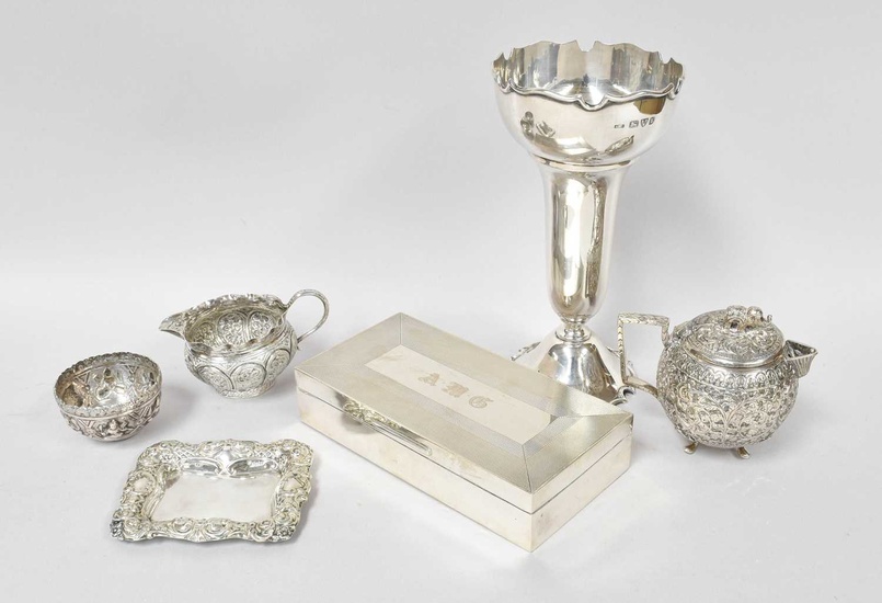 A Collection of Assorted Silver, comprising an oblong cigarette-box, the...