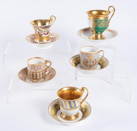 A Collection of Five Antique Continental Porcelain Cups