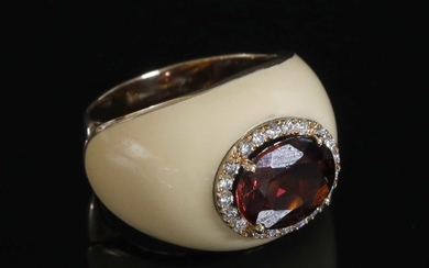 A Continental rose gold tourmaline, diamond and enamel bombé ring