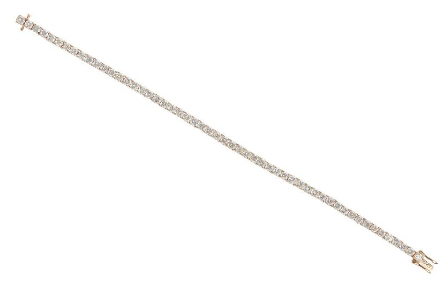 A DIAMOND LINE BRACELET IN 18CT ROSE GOLD, COMPRISING FIFTY FOUR ROUND BRILLIANT CUT DIAMONDS TOTALLING 7.12CTS, LENGTH 175MM