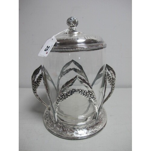 A Decorative Plated Mounted Glass Twin Handled Lidded Biscui...