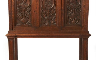 A FRENCH CARVED OAK CHEST ON STAND NORMANDY REGION, EARLY 19TH CENTURY