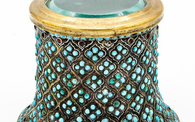 A Fine Antique Brass and Turquoise Snuff Box, Probably Persia, 19th Century