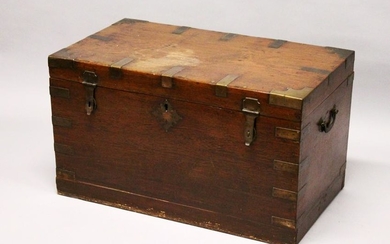A GOOD 19TH CENTURY ANGLO INDIAN TEAK AND BRASS BOUND