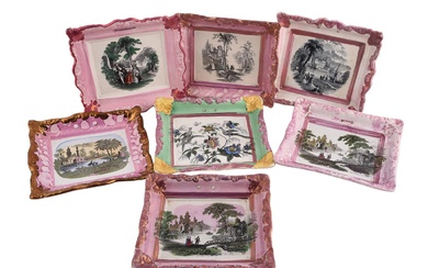 A GROUP OF SEVEN SUNDERLAND LUSTRE WALL PLAQUES, MID 19TH CENTURY