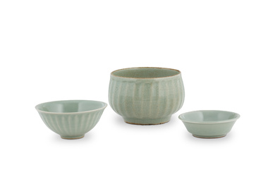 A GROUP OF THREE CELADON WARES SONG DYNASTY AND LATER