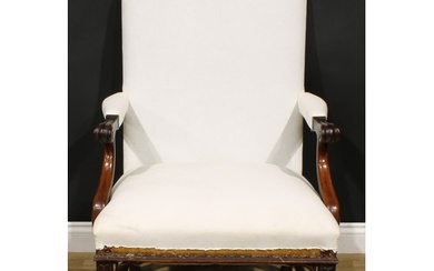 A George III style mahogany Gainsborough armchair, scroll ha...