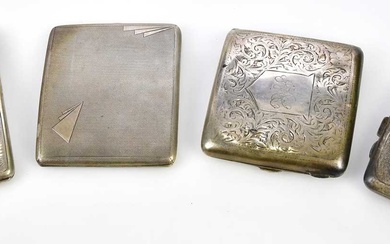 A George V hallmarked silver cigarette case/compact with engine turned...