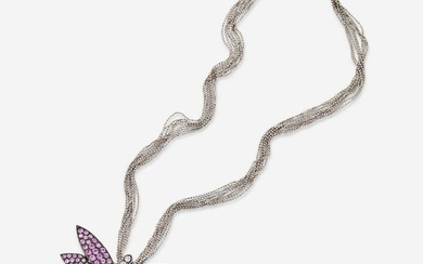 A Gold, Diamond, and Pink Sapphire Dragonfly Necklace