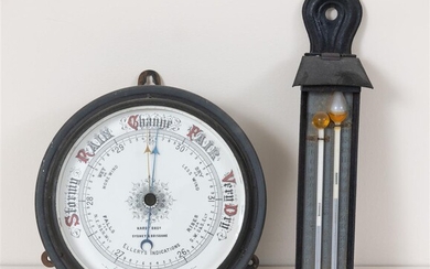 A Hardy Bros aneroid barometer, Diameter 20cm, together with a...