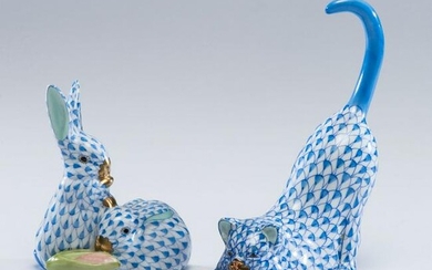 A Herend Porcelain Cat and Rabbit