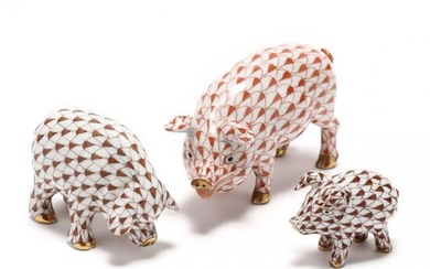 A Herend Porcelain Group of Three Pigs