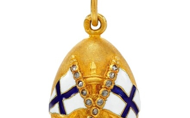 A JEWELLED GOLD AND GUILLOCHÉ ENAMEL EGG PENDANT