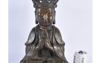 A LARGE EARLY 20TH CENTURY CHINESE BRONZE FIGURE OF A SEATED...