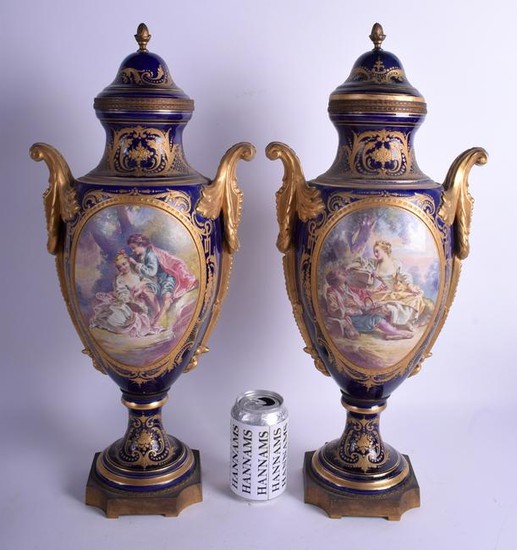 A LARGE PAIR OF 19TH CENTURY FRENCH SEVRES PORCELAIN