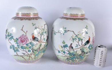 A LARGE PAIR OF EARLY 20TH CENTURY CHINESE FAMILLE ROSE GINGER JARS AND COVERS Late Qing/Republic. 3
