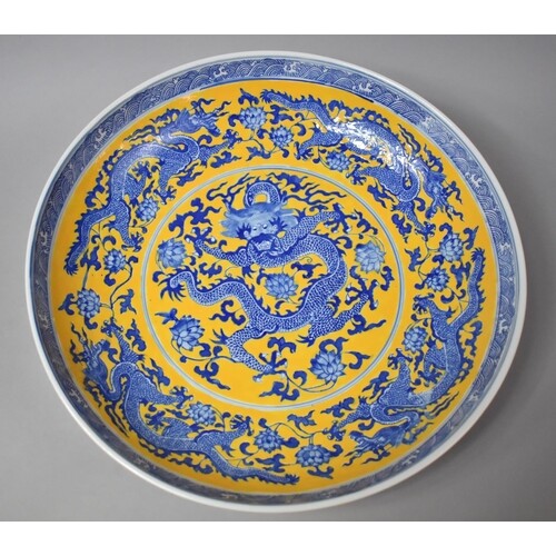A Large Chinese Blue and White Charger Decorated with Centra...