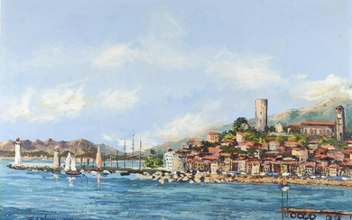 A Lechaine - Continental harbour, oil onto canvas