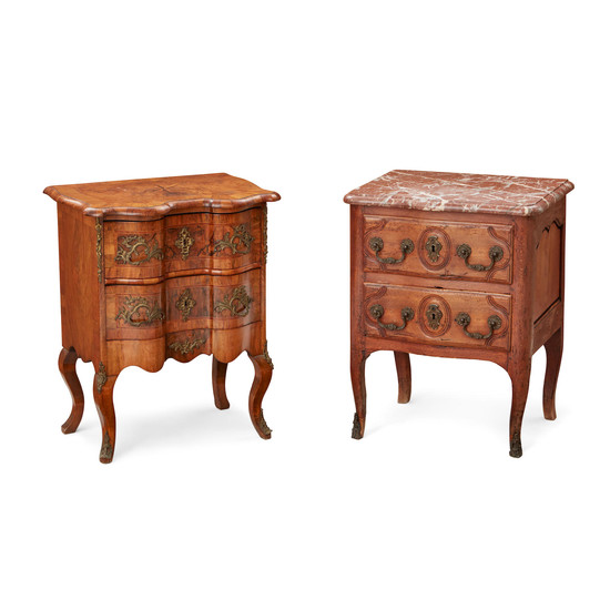 A Louis XV Inlaid Walnut Commode And a Louis XV Marble Top Oak Commode