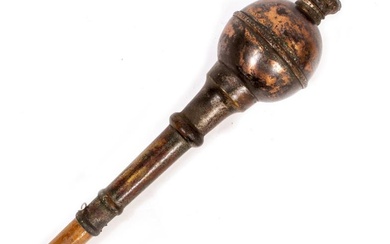 A MACE with a copper head and crown finial,...