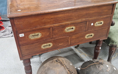 A VICTORIAN MAHOGANY CAMPAIGN TWO DRAWER WASHSTAND, THE LID STAMPED FOR HILL AND MILLARD