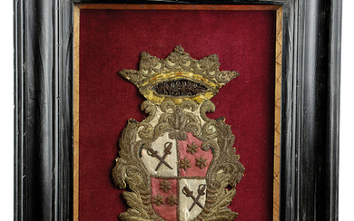 A METAL THREAD NEEDLEWORK COAT OF ARMS