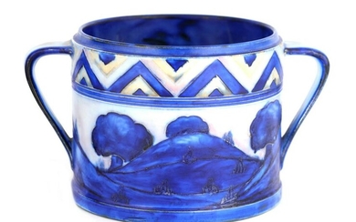 A MOORCROFT TWO HANDLED CYLINDRICAL BISCUIT JAR de