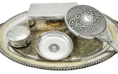 A Mixed Lot of White Metal and Hallmarked Silver Items Including a hand mirror, small dish, a...