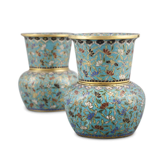 A PAIR OF ‘FLOWER SPRAY’ CLOISONNE WINE CUPS...