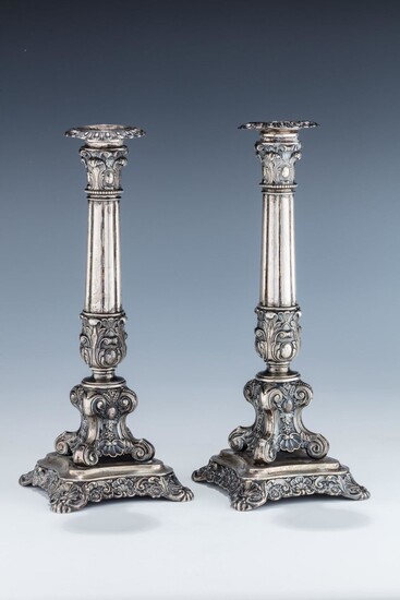A PAIR OF LARGE SILVER CANDLESTICKS. Germany, 19th century....