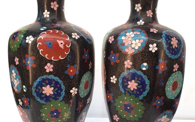 A PAIR OF MEIJI PERIOD JAPANESE CLOISONNE VASES