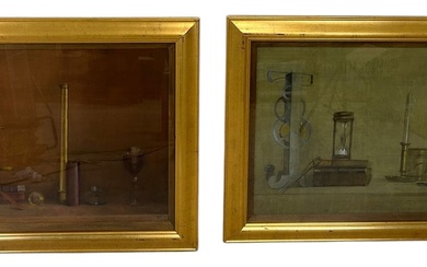A PAIR OF OIL PAINTINGS ON CANVAS DEPICTING ALCHEMIST...