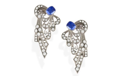 A PAIR OF SAPPHIRE AND PASTE CLIP BROOCHES, CIRCA 1950...