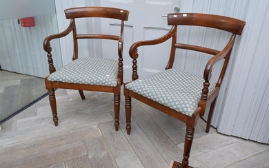 A PAIR OF SPADE BACK UPHOLSTERED CARVERS