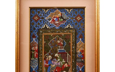 A PERSIAN PAINTING DEPICTING A RESTING YOUTH AND LOVERS, 19TH CENTURY, QAJAR