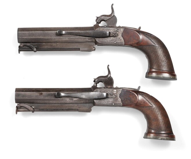A Pair of 19th Century Officer's Box Lock Percussion 25 Bore Belt Pistols by J.C. Reilly,...