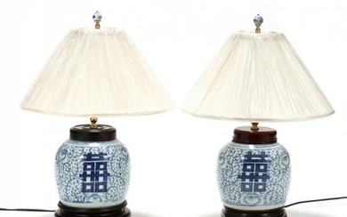 A Pair of Chinese Double Happiness Table Lamps