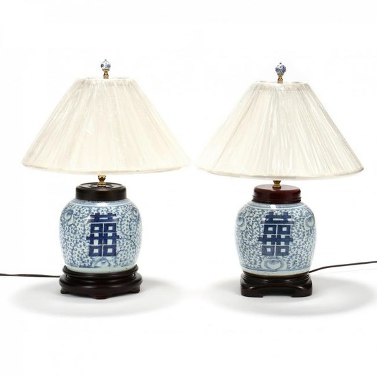 A Pair of Chinese Double Happiness Table Lamps
