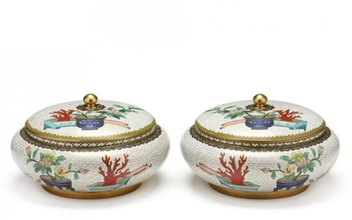 A Pair of CloisonnÃ© Round Covered Jars